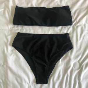 NEW High waisted strapless bikini swim set black